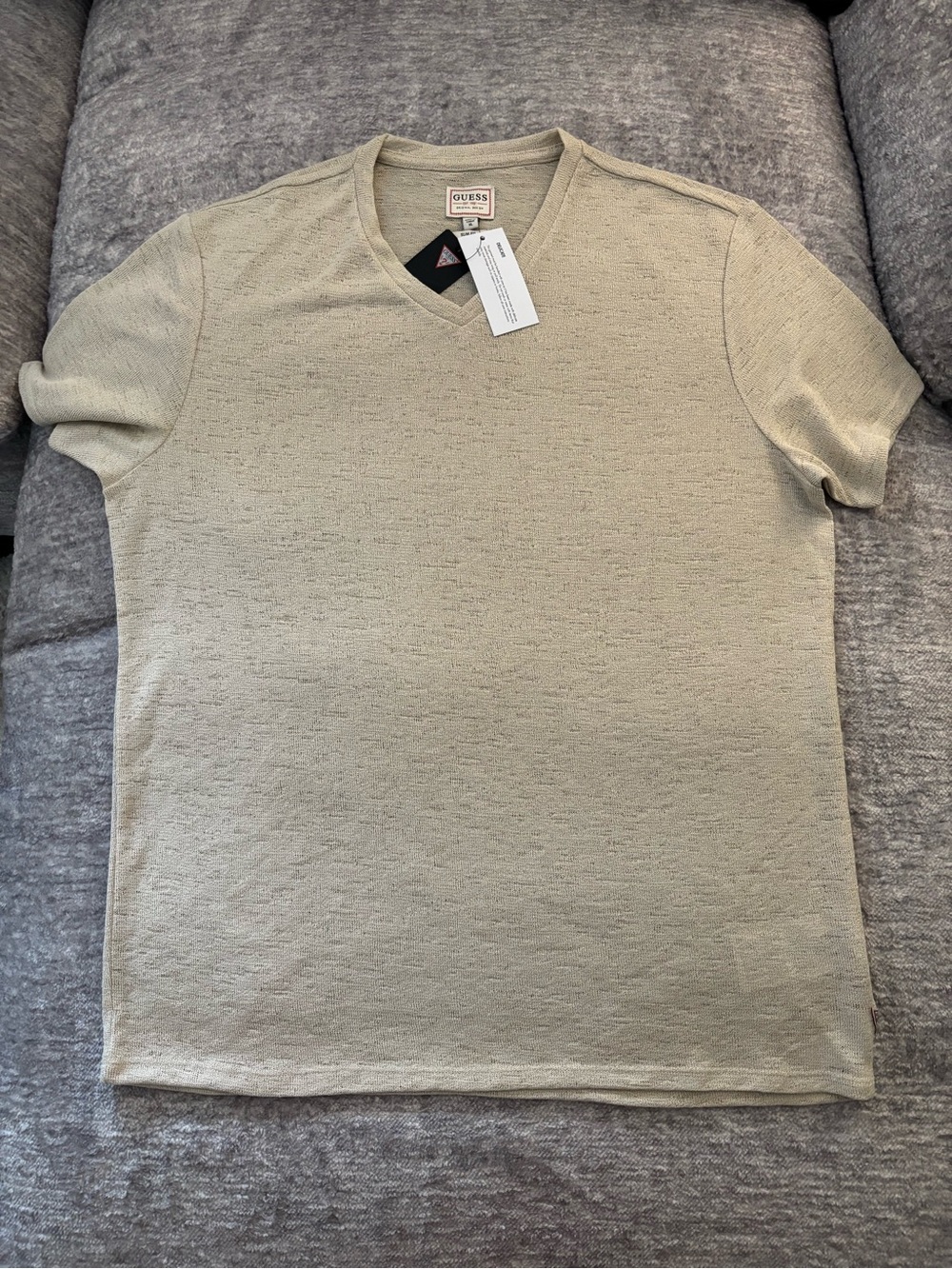 GUESS V-Neck Slim Fit Tee in Light Beige